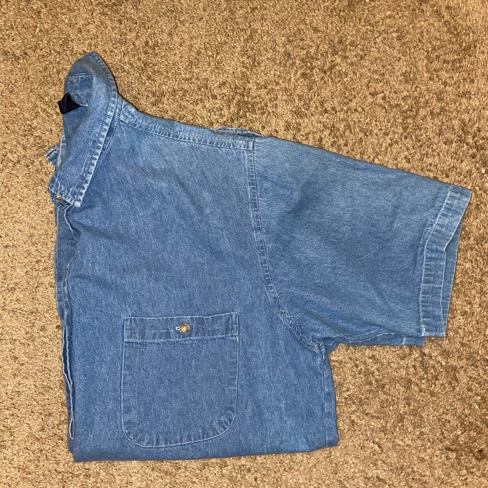 Large short sleeve denim button up shirt
